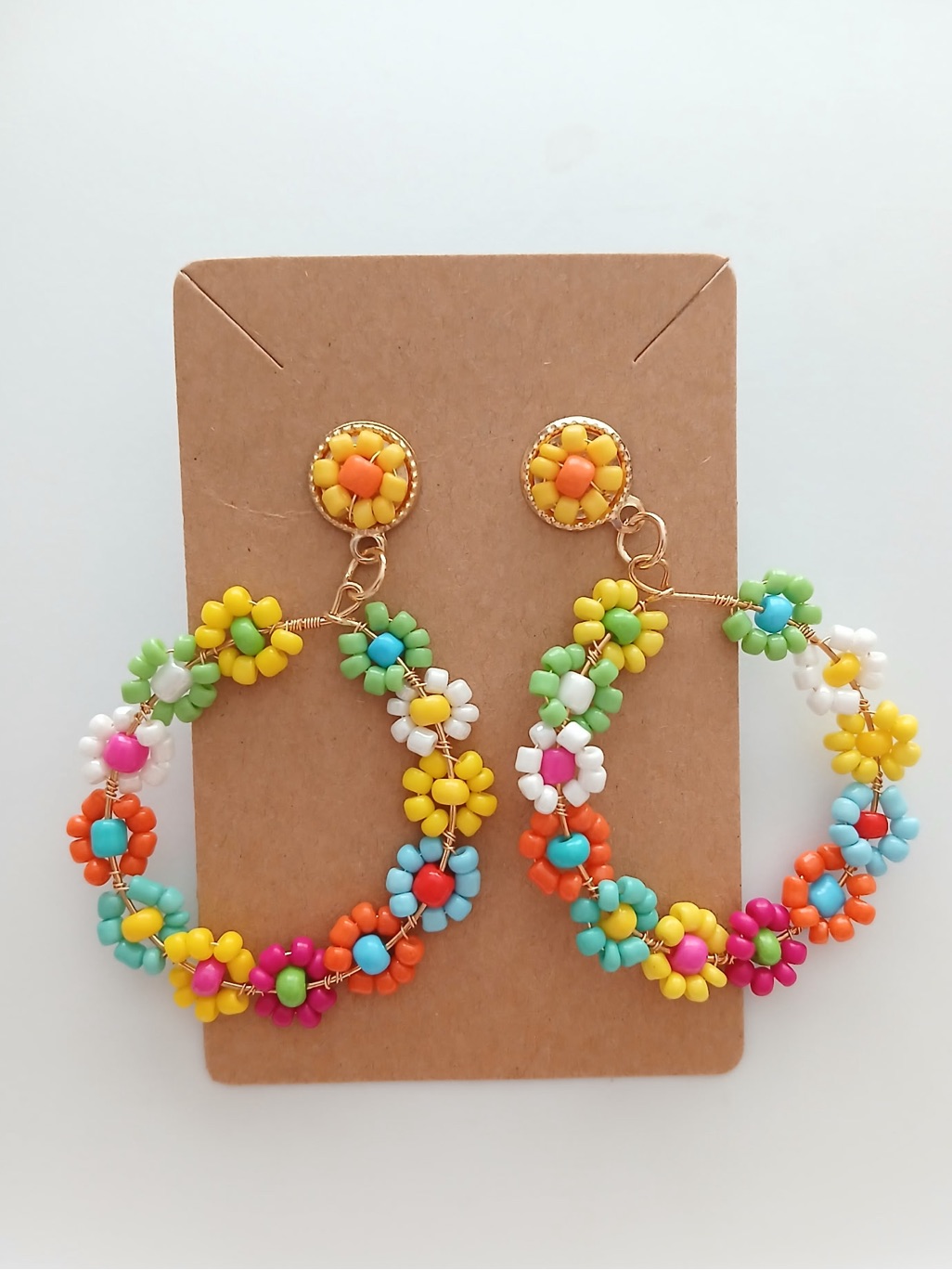 Fashion Jewelry Multicolor Floral Beaded Hoop Earrings